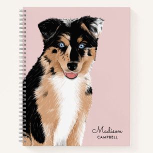 Cute Australian Shepherd Puppy Dog Name Blush Notebook