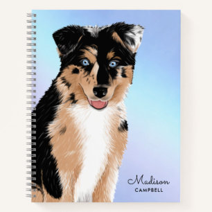 Cute Australian Shepherd Puppy Dog Name Pastel Notebook