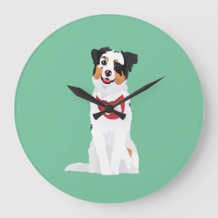 Cute Australian Shepherd Puppy with Red Bandanna Large Clock