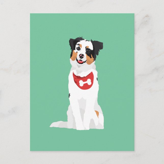 Cute Australian Shepherd Puppy with Red Bandanna Postcard (Front)