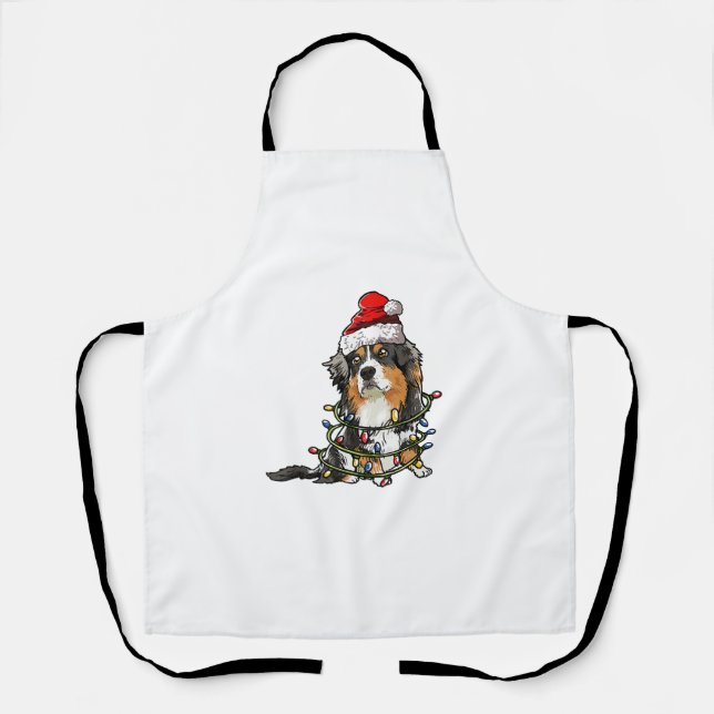 Cute Australian Shepherd Santa Christmas Tree Ligh Apron (Front)