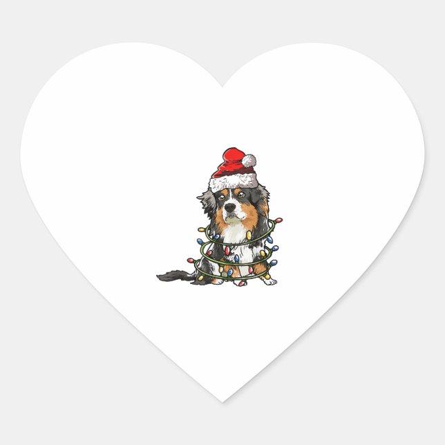 Cute Australian Shepherd Santa Christmas Tree Ligh Heart Sticker (Front)