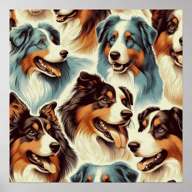 Cute Australian Shepherd Seamless Poster (Front)