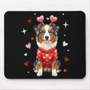 Cute Australian Shepherd Valentine Heart Valentine Mouse Pad