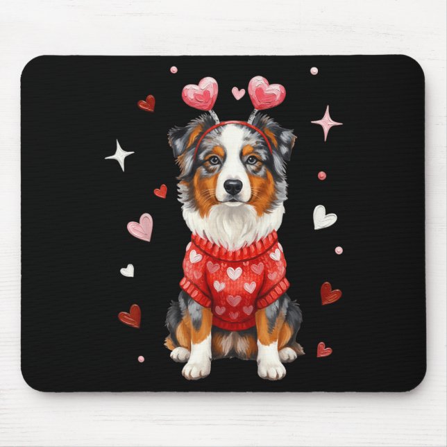 Cute Australian Shepherd Valentine Heart Valentine Mouse Pad (Front)