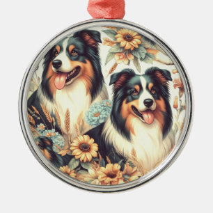 Cute Australian Shepherd Vintage Painting Metal Tree Decoration