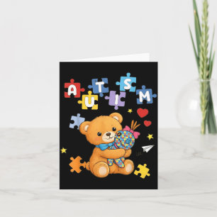Cute Autism Awareness Bear Colourful Puzzle Card