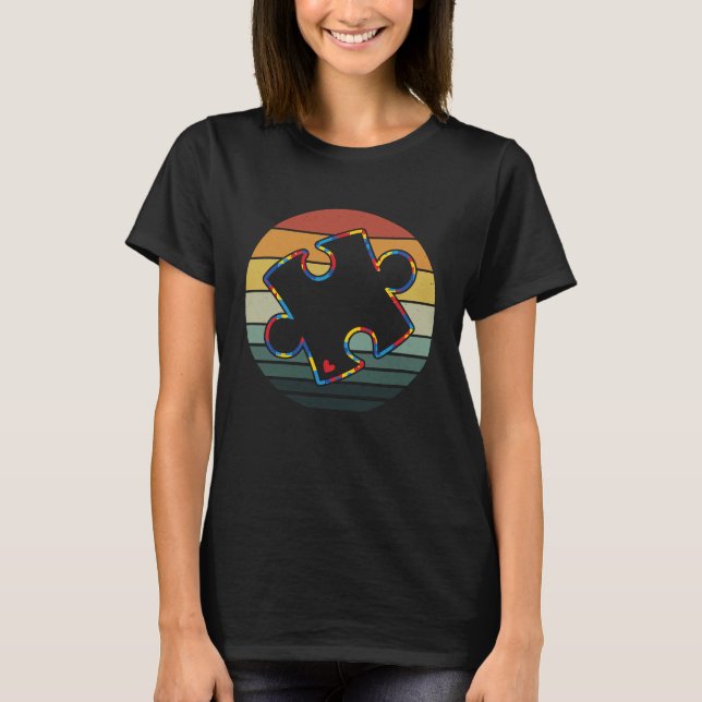 Cute Autism Awareness Day Puzzles 70s T-Shirt (Front)