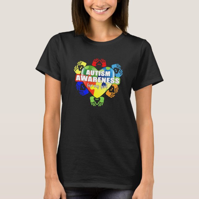Cute Autism Awareness For My Girl Autism Mum Dad T-Shirt (Front)