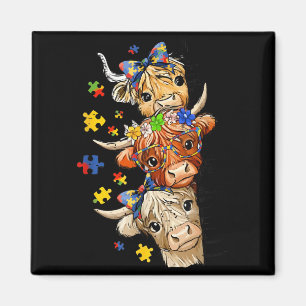 Cute Autism Awareness Highland Cow Puzzle Speech Magnet