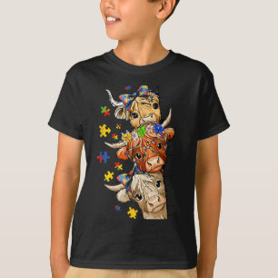 Cute Autism Awareness Highland Cow Puzzle Speech T-Shirt