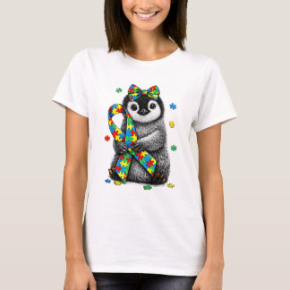 Cute Autism Awareness Penguin Puzzle Ribbon April T-Shirt