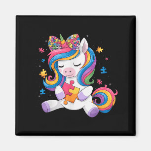 Cute Autism Awareness Toddler Girl Bow Unicorn Puz Magnet