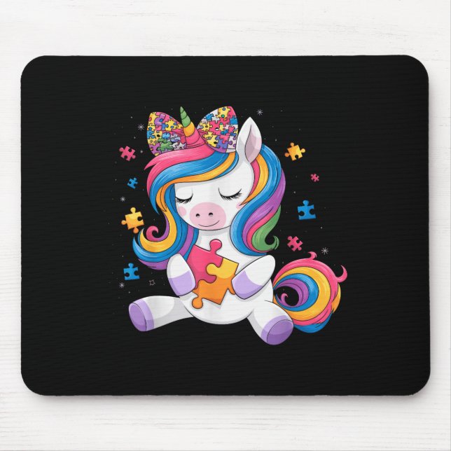 Cute Autism Awareness Toddler Girl Bow Unicorn Puz Mouse Pad (Front)