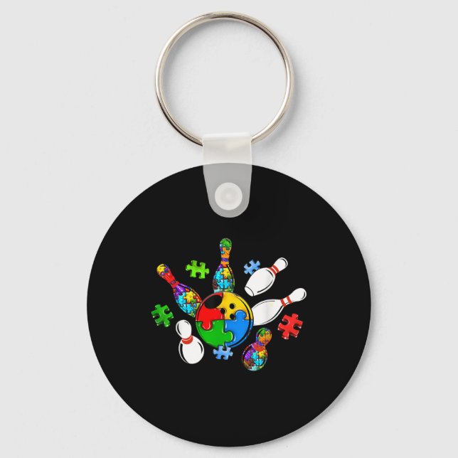 Cute Autism Bowling Team Puzzle Piece Support Mum  Key Ring (Front)