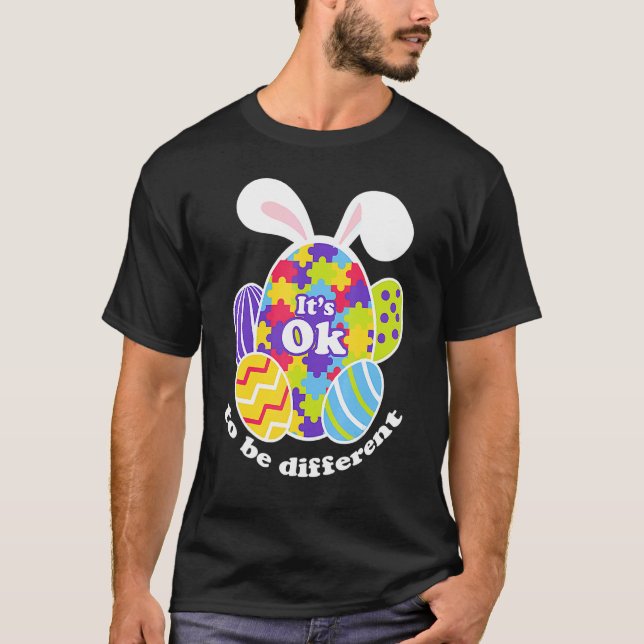 Cute Autism Easter Bunny Egg Puzzle T-Shirt (Front)