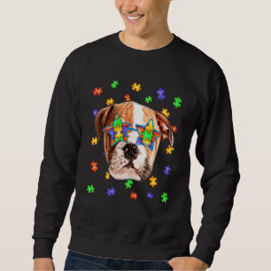 Cute Autism English Bulldog Dog Puzzle Sunglasses Sweatshirt