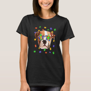 Cute Autism English Bulldog Dog Puzzle Sunglasses  T-Shirt