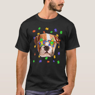 Cute Autism English Bulldog Dog Puzzle Sunglasses T-Shirt