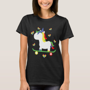 Cute Autistic Skateboarding Unicorn Magic Hearts T-Shirt