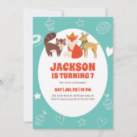 Cute Autumn Animals Fox Deer Racoon Kids Birthday