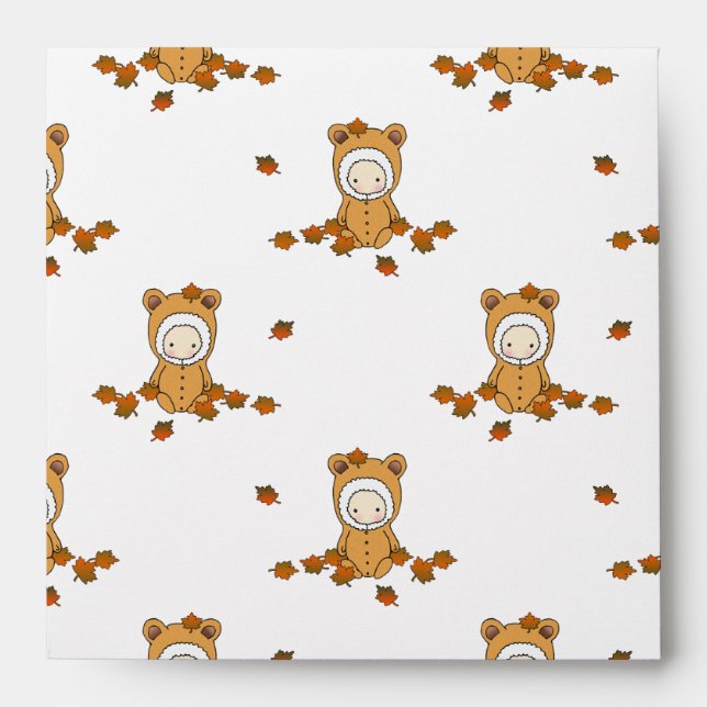 Cute Autumn Babies in Falling Leaves Pattern Envelope (Front)