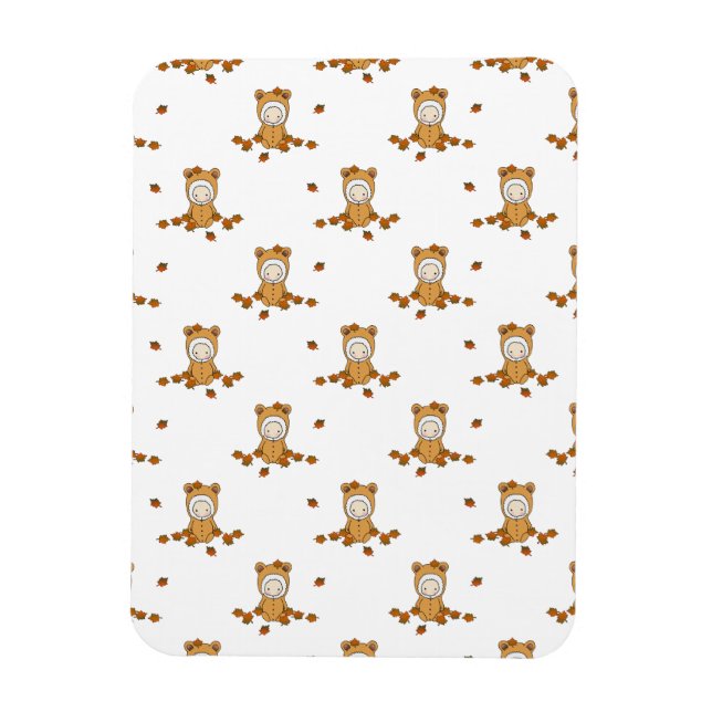 Cute Autumn Babies in Falling Leaves Pattern Magnet (Vertical)