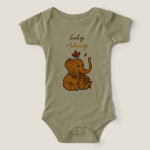 Cute Autumn Baby Elephant with Fall Leaves Baby