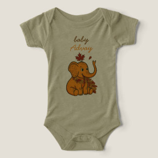 Cute Autumn Baby Elephant with Fall Leaves Baby