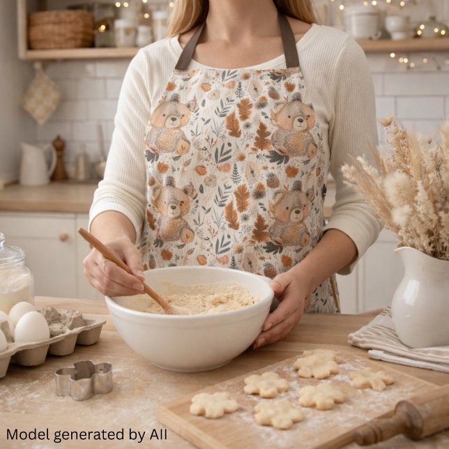 Cute Autumn Bear & Woodland Foliage Pattern Apron (Creator Uploaded)