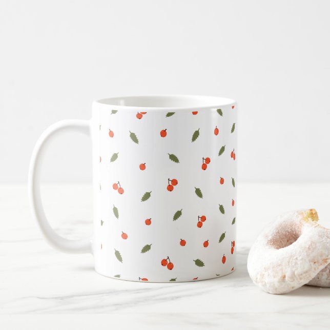 Cute Autumn Berries Minimalist Botanical Coffee Mug (With Donut)