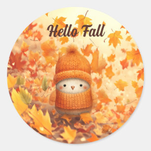 Cute Autumn Bird Dressed for Fall Classic Round Sticker