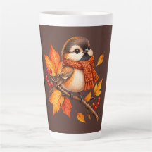 Cute Autumn Bird with Cosy Scarf – Fall Leaves