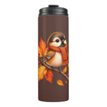 Cute Autumn Bird with Cosy Scarf – Fall Leaves