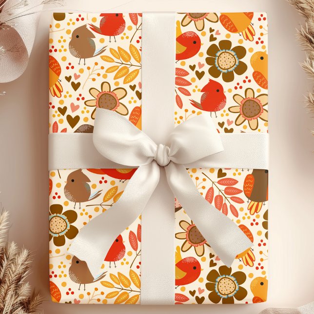 Cute Autumn Birds And Leaves Wrapping Paper (Creator Uploaded)