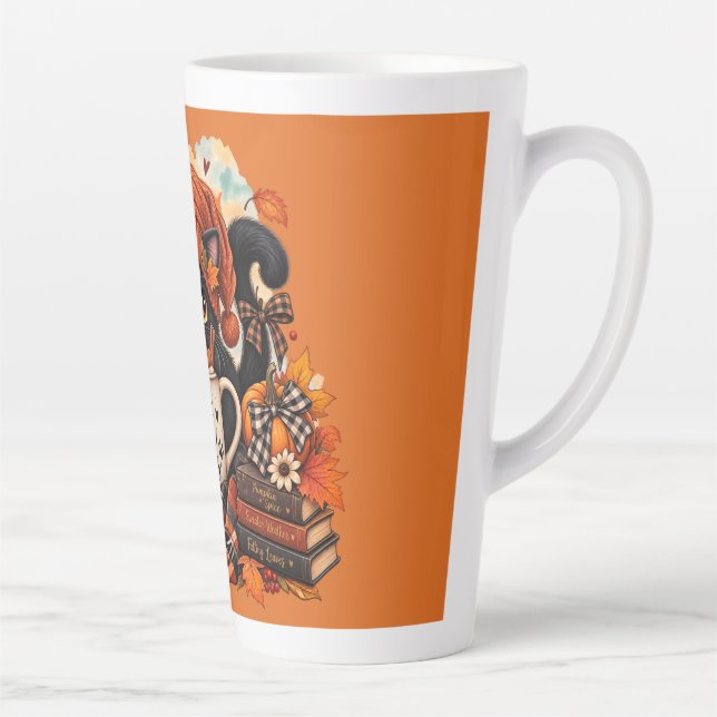 Cute Autumn Black Cat Latte Mug (Right)