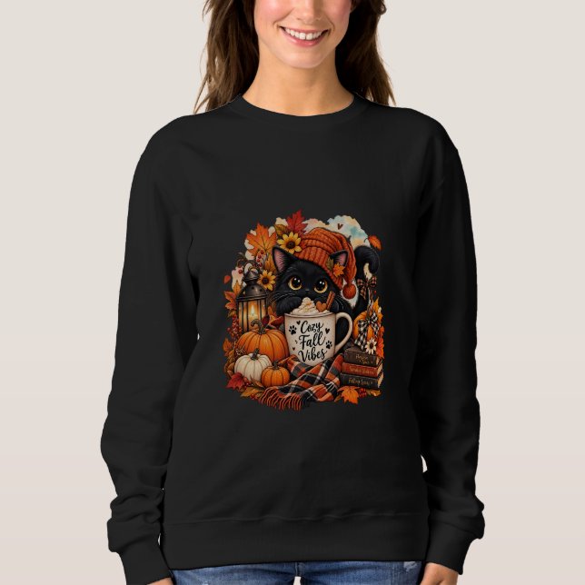 Cute Autumn Black Cat Sweatshirt (Front)