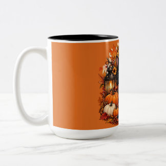 Cute Autumn Black Cat Two-Tone Coffee Mug