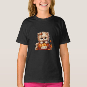 Cute Autumn Cat Design for Children T-Shirt