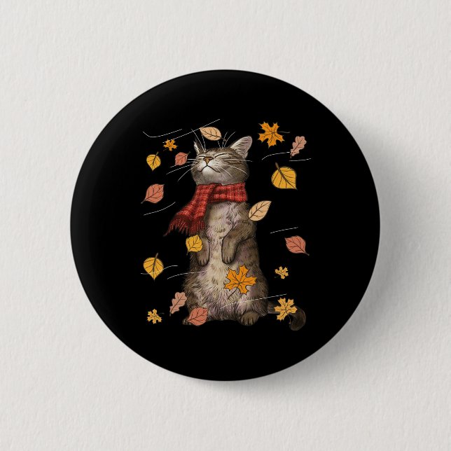Cute Autumn Cat Fall Breeze Kitten Kitty Cat Lover 6 Cm Round Badge (Front)