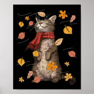 Cute Autumn Cat Fall Breeze Kitten Kitty Cat Lover Poster