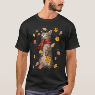Cute Autumn Cat Fall Breeze Kitten Kitty Cat T-Shirt
