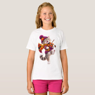 Cute Autumn Cat Violin T-Shirt