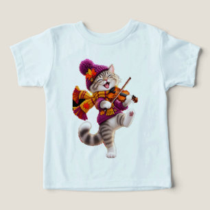 Cute Autumn Cat Violin Toddler Boys T-Shirt