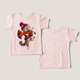 Cute Autumn Cat Violin Toddler Girls T-Shirt