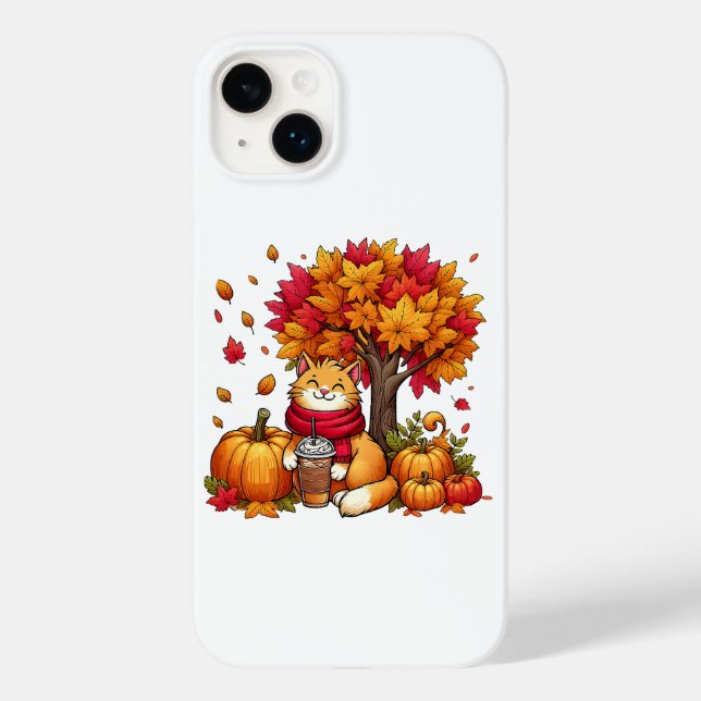 Cute Autumn Cat with Iced Coffee Pumpkins Case-Mate iPhone Case (Back)