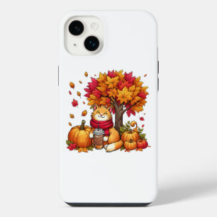 Cute Autumn Cat with Iced Coffee Pumpkins iPhone 14 Plus Case