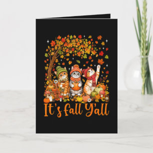 Cute Autumn Cats Leaves Pumpkin "It's Fall Y'All" Holiday Card