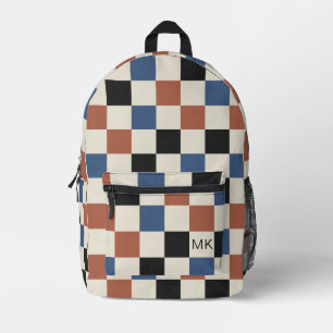 Cute Autumn Coloured Chequerboard Monogram Initial Printed Backpack