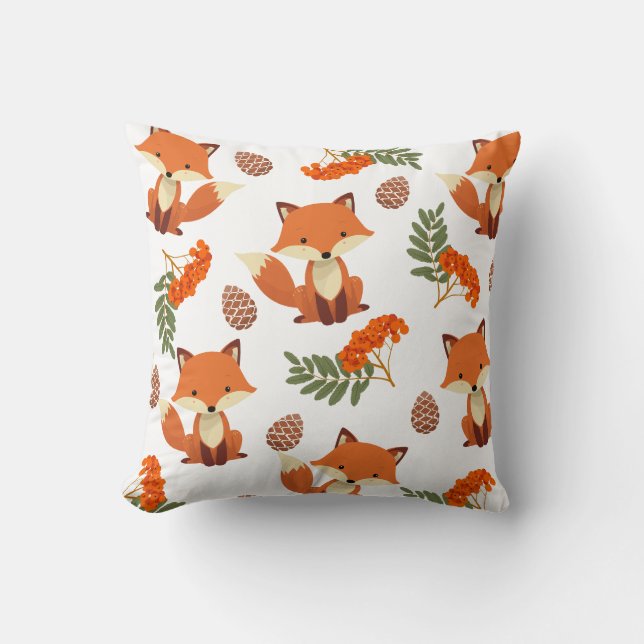 Cute autumn coloured fox pillow for kids (Front)